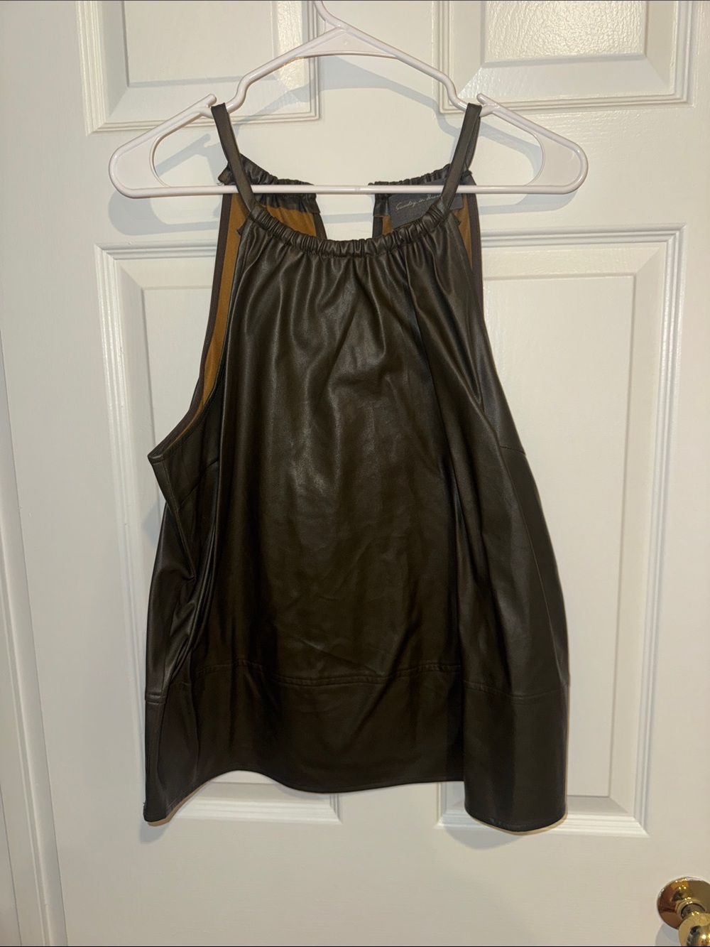 Sunday in Brooklyn Faux Leather Halter Tank Top - Green